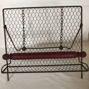 Cracker Barrel Rustic Chickenwire/Metal  Cookbook Holder, Rolling Pin Detail